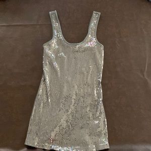 Express Silver Sequin Tank Top Size Small